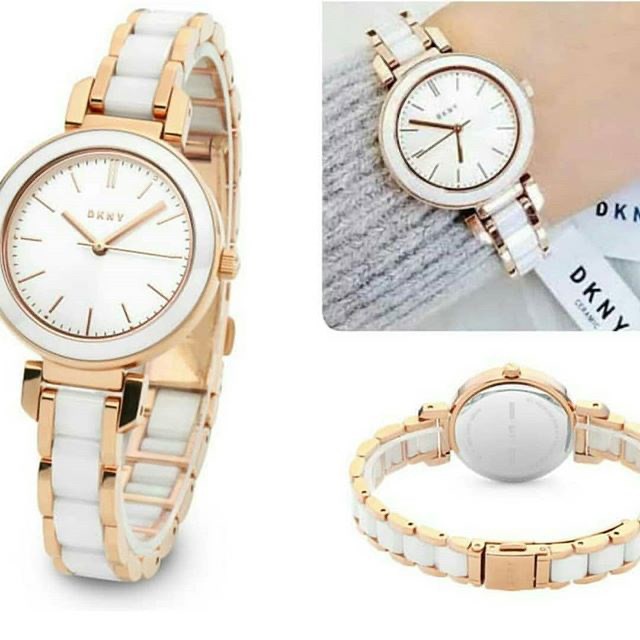 นาฬิกา DKNY แท้ 100% Women's Ellington Rose Gold-Tone and White Ceramic Watch ส่งฟรี !!
