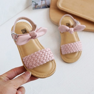 Summer Baby Girls Woven Sandals Bowtie Leather Anti-slippery 1-8 Years Old Soft Sole Kids Princess Shoes All Match