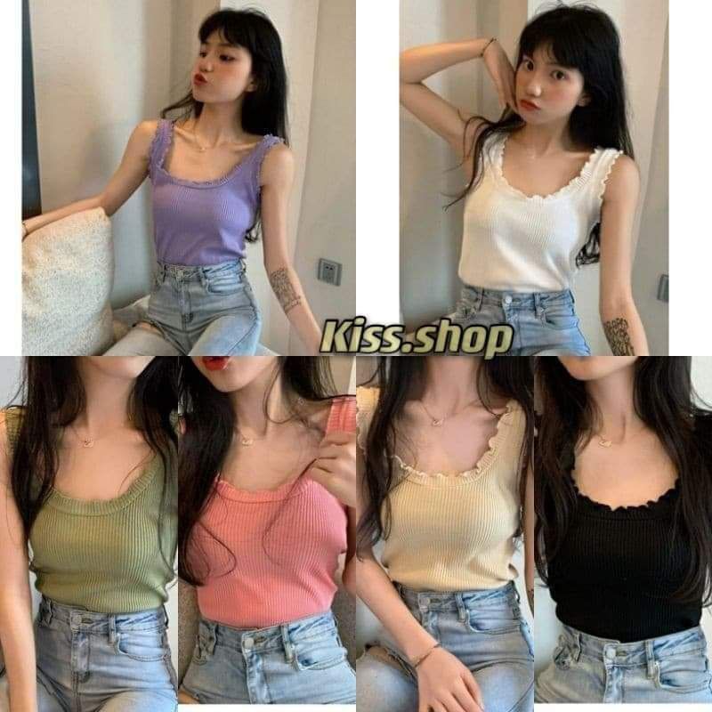 Kiss.shop🌟พร้อมส่ง🌟เสื้อกล้ามแต่งยักเซ็กซี่น่ารัก(BB)