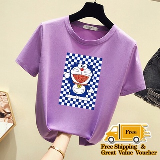 Plus Size S-3XL Womens Short Sleeve T-Shirt 2022 Classic Cartoon Doraemon Printing Ladies Summer New Tops Short Sleeve