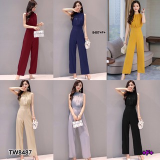 J8487 Jumpsuit จั๊มสูท คอเต่า ขายาว แขนกุด Turtleneck sleeveless jumpsuit