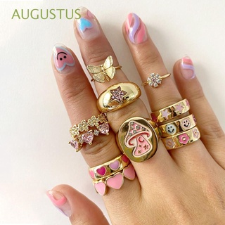 Augustus เครื่องประดับแหวนคริสตัลรูปหัวใจดอกไม้แฟชั่นสําหรับผู้หญิง