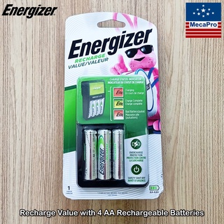 Energizer® Recharge Value Charger for NiMH Rechargeable AA and AAA Batteries เครื่องชาร์จถ่าน พร้อมถ่านชาร์จ AA 4 ก้อน