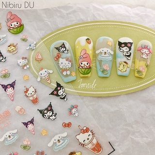 Fs-037 สติกเกอร์ใส ลาย Sanrio Kulomi Melody Kitty Cinnamoroll 5D สําหรับติดตกแต่งเล็บ