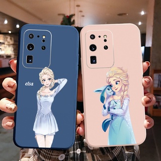 เคสโทรศัพท์มือถือ ขอบสี่เหลี่ยม ลาย Frozen Elsa สําหรับ Samsung Galaxy S21 Ultra S20 FE S10 Plus