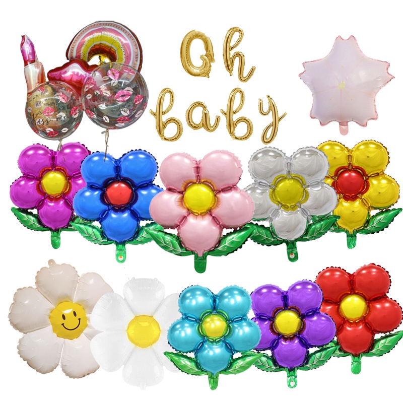 ลูกโป่งอลูมิเนียม โปร่งแสง พิมพ์ลายดอกซากุระ สําหรับตกแต่งวันเด็ก Cherry Blossoms Flower Aluminum Balloon Children's Day Full Moon Sakura Balloons lip Print Translucent Bob Balloon