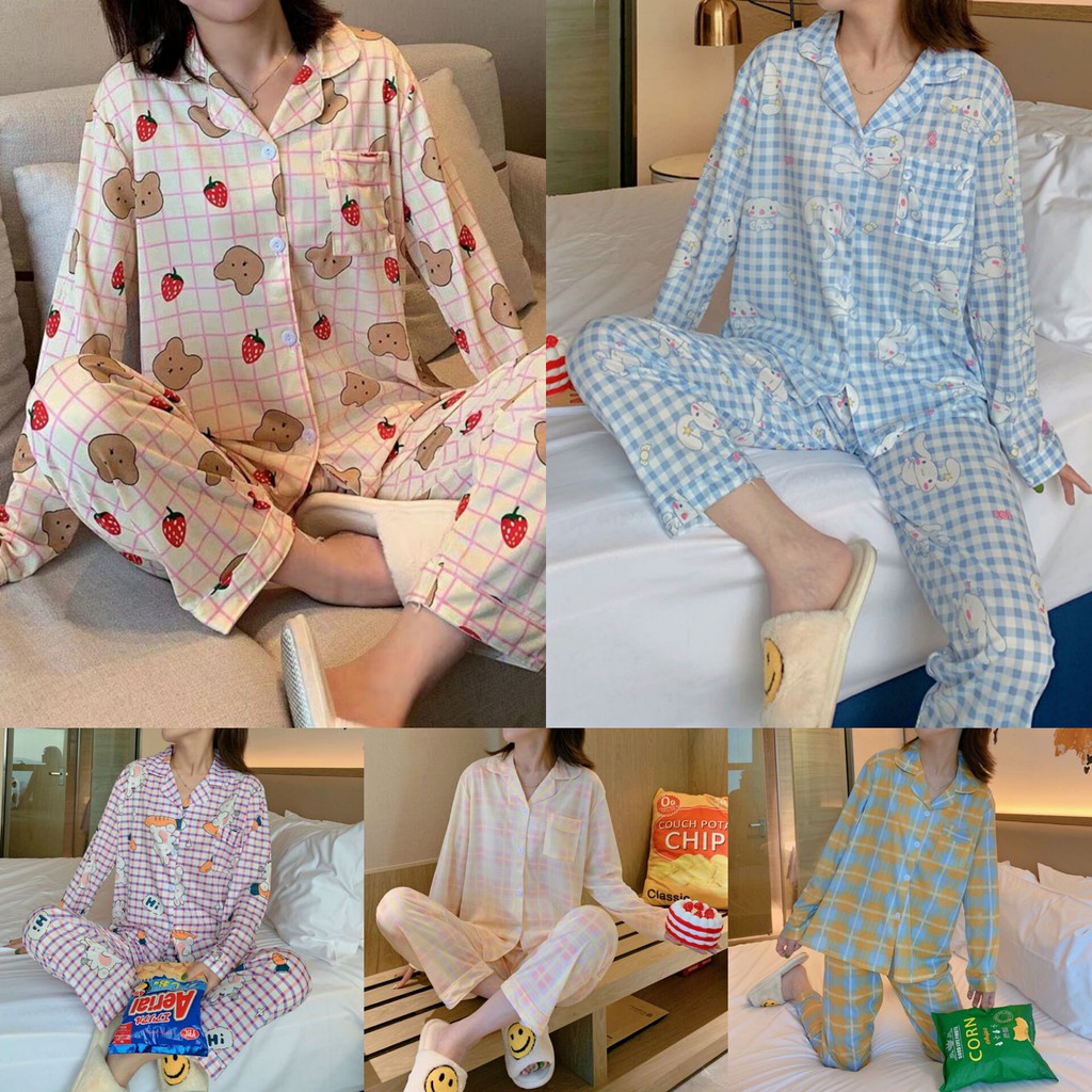 พร้อมส่งชุดนอนแขนยาวขายาวลายใหม่ล่าสุดสีสวยลายน่ารักสดใสมีให้เลือกหลายลาย