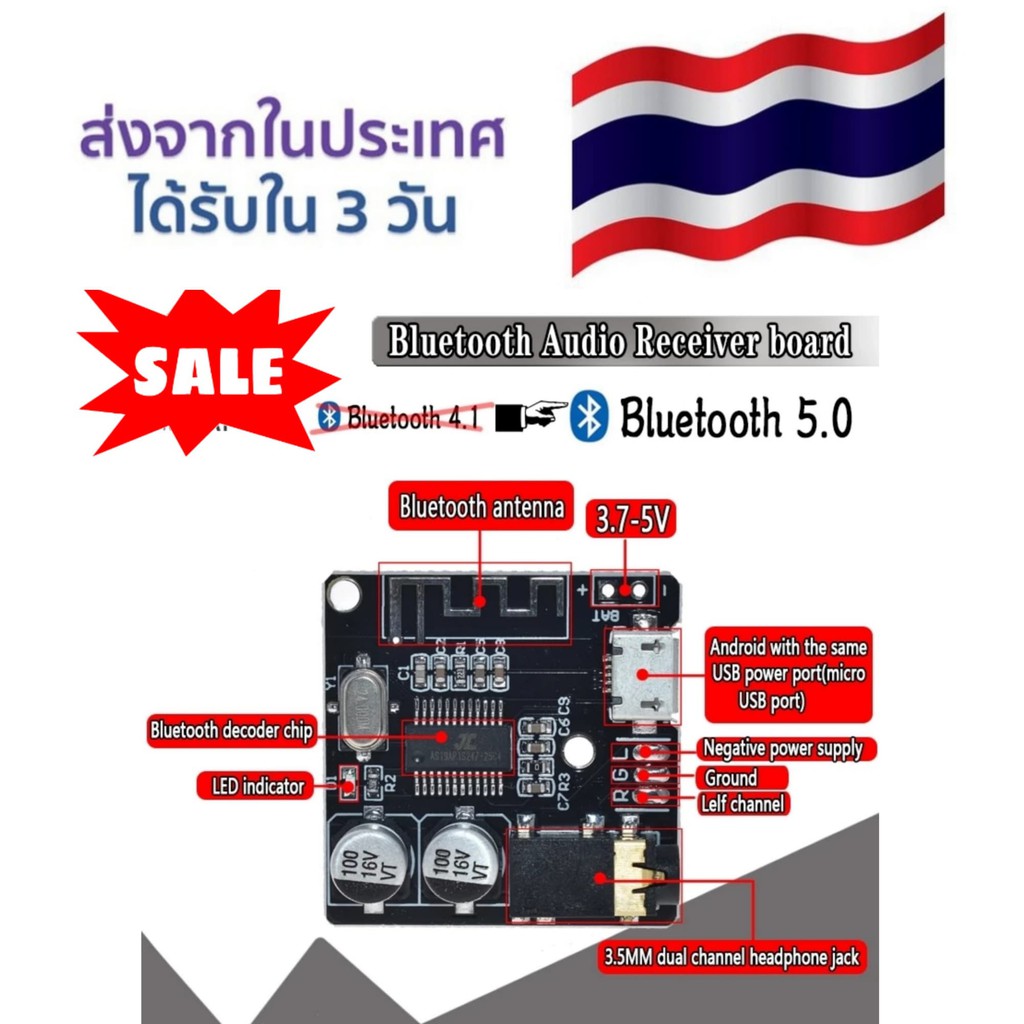 DIY ราคาถูก บอร์ดบลูทูธ 5.0 สเตอริโอไร้สาย (รับเสียง) Bluetooth Audio Receiver board Bluetooth 5.0 mp3 lossless