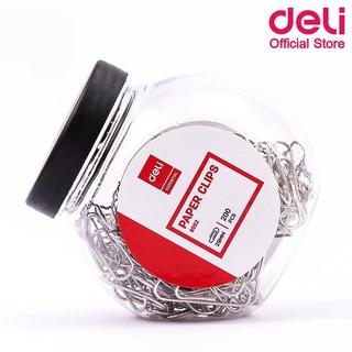 ลวดเสียบกระดาษ Deli 0052 ลวดเสียบ แบบกลม Paper Clip ขนาด 29mm. บรรจุ 200 ชิ้น/กระปุก หนีบกระดาษ