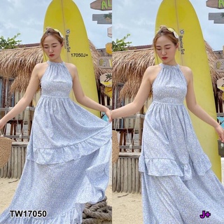 TW17050 แมกซี่เดรสทรงคอเต่า ด้านหลัง ผูกโบว์หลัง เอวยางยืดหลัง แมกซี่เดรสทรงคอเต่า ด้านหลัง ผูกโบว์