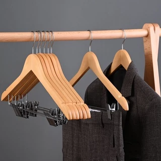 HappyThai ไม้แขวนเสื้อไม้ทึบพร้อมคลิปเหล็ก 45cm（3 ชิ้น / 6 ชิ้น）Y-08