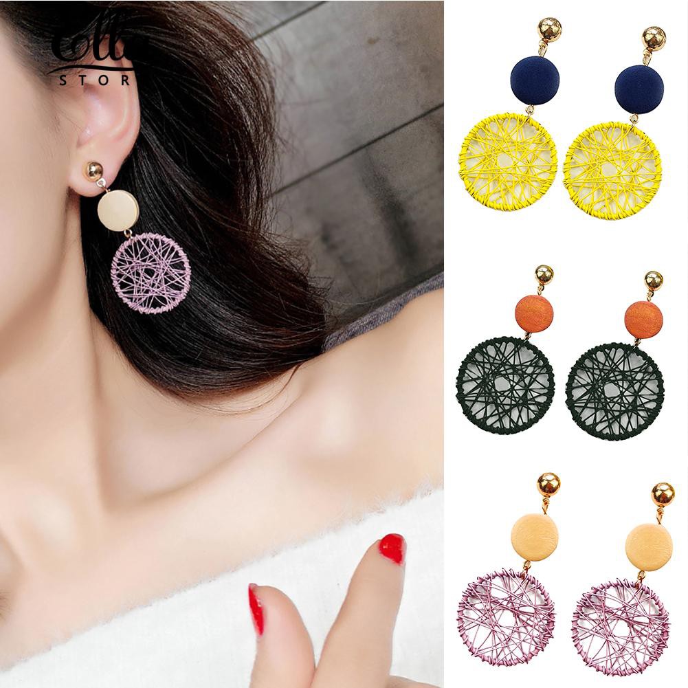 Ellastore Creative Women Long Round Hollow Circle Dangle Earrings Club Party Jewelry