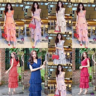 8234 Dress เดรส ระบาย แต่งริบบิ้น