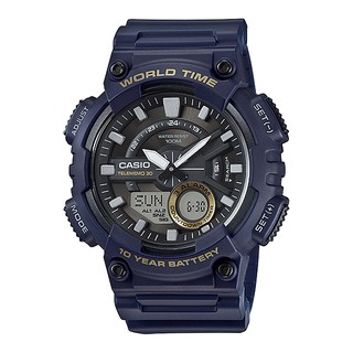 CASIO นาฬิกาข้อมือผู้ชาย สายเรซิน สีน้ำเงิน รุ่น AEQ-110W-2AVDF,AEQ-110W-2A,AEQ-110W