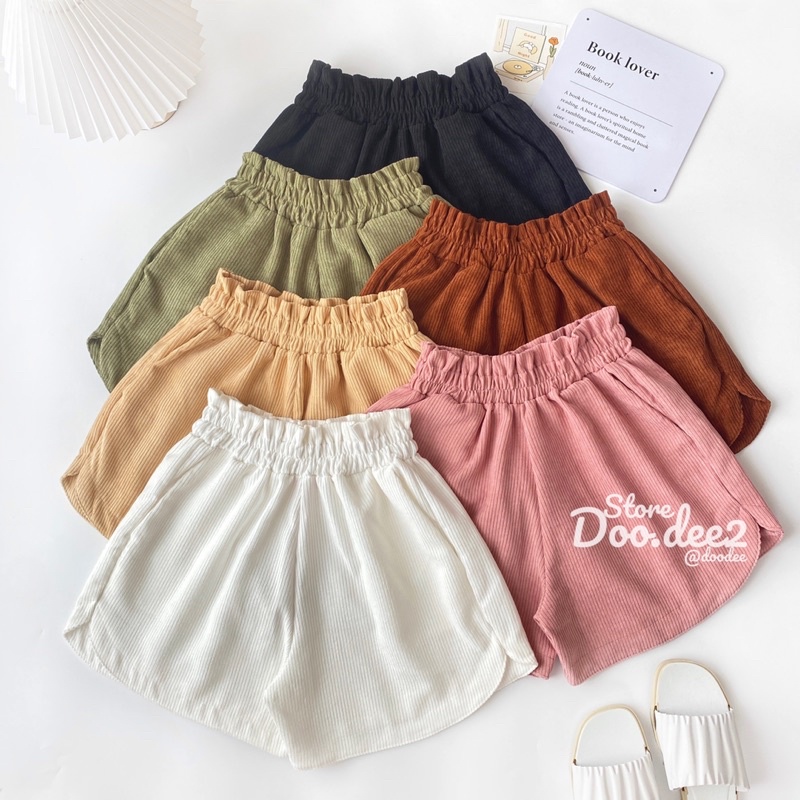 DOODEE2 กางเกงขาสั้นลูกฟูกร่องใหญ่ ขาโค้งมีกระเป๋าหน้า 2 ข้าง