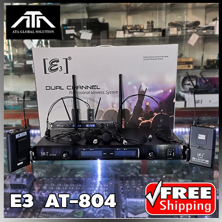E3 AT-804 ไมค์ลอยหนีบ+คาดคู่ UHF ไมค์ลอย ไมค์ลอยแบบหนีบ AT-804 AT804 ไมค์ลอยคาดคู่
