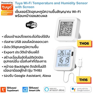 Tuya เซ็นเซอร์วัดอุณหภูมิและความชื้น Wi-Fi (TH06,TH16) เสียบปลั๊กพร้อมหน้าจอ ดูค่าผ่านแอป สร้างเงื่อนไขได้