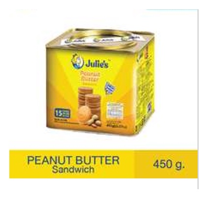 (แบบปี๊บ)ขนมนำเข้า!!! ขนมปังกรอบสอดไส้ครีมเนยถั่ว จูลี่ส์ Julie's Peanut Butter Sandwich 450g.