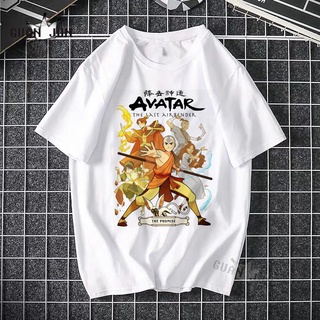 ROUND คอลูกเรือเสื้อยืดลําลอง แขนสั้น พิมพ์ลายอนิเมะ The Last Airbender Avatar สีดํา สไตล์วินเทจ สําหรับผู้ชาย และผู้หญิ