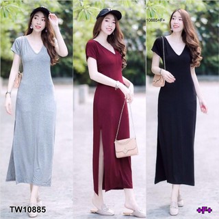 GN10885  **รบกวนสอบถามstockก่อนสั่งซื้อจ้า** เดรสยาวคอวีผ่าข้าง