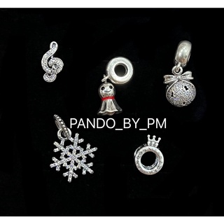 (พร้อมส่ง)Pandora Silver charm ตุ๊กตาไล่ฝน,มงกุฎ,เกล็ดหิมะ,กระดิ่งโบว์,ตัวโน๊ต  ชาร์ม Pandora ของเเท้100%