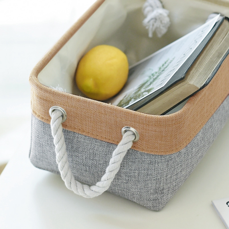 ตะกร้าเก็บของ  ผ้าฝ้ายและผ้าลินินแบบพับได้ มีหูหิ้วทั้งสองด้าน มีสีต่างๆให้เลือก - รูปที่ 3