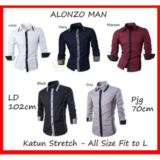 Alonxo เสื้อเชิ้ตผู้ชายแขนยาวเย็บปักถักร้อยเสื้อลําลอง