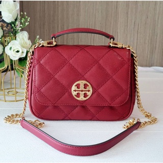 🎀 (สด-ผ่อน) กระเป๋า 8 นิ้ว หนังแกะ สีแดง Tory Burch 82366 Willa Mini Top Handle Bag