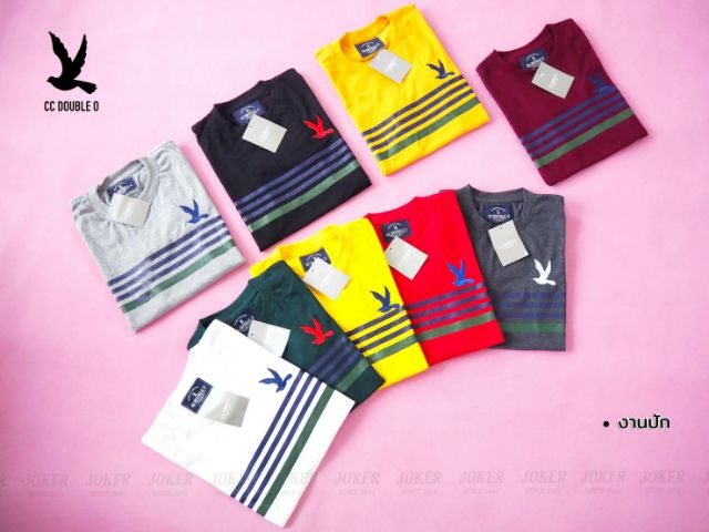 CC Double O - เสื้อยืดโลโก้งานปัก Cotton100% พร้อมส่ง✔️ (CC-แถบเส้น)