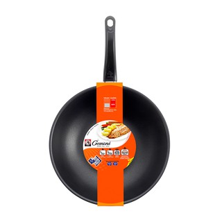 🔥The Best!! ตราหัวม้าลาย กระทะนอนสติ๊ก ขนาด 30 ซม. ทรงลึก รุ่น Gemini Zebra Wokpan Non-stick 30 Cm. #Gemini