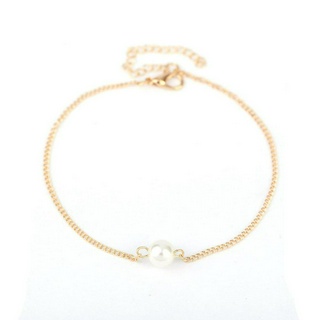 TANITTgems สร้อยข้อเท้าทองสไตล์มินิมอลประดับไข่มุกสีขาว