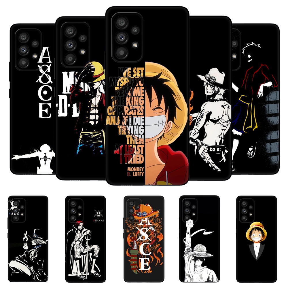 เคสโทรศัพท์มือถือ ซิลิโคนนิ่ม tpu ลายการ์ตูนลูฟี่ วันพีซ สีดํา สําหรับ Samsung Galaxy A23 4G LTE A33 A53 A73 4G 5G