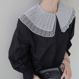 Women Double Layer Large Lapel Fake Collar Ruffles Button Detachable Half Shirt Lady Fashion