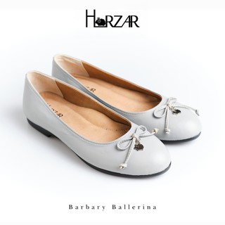 ส่งฟรี!! Horzar รองเท้าหนังแกะ ส้นแบน ทรงบัลเล่ต์ รุ่น Barbary Ballerina สี Pearl Grey