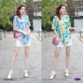 TwinsShopVip💗พร้อมส่ง TW14613 Set เสื้อคอวีมัดย้อมสายไขว้หลัง+กางเกงขาสั้น