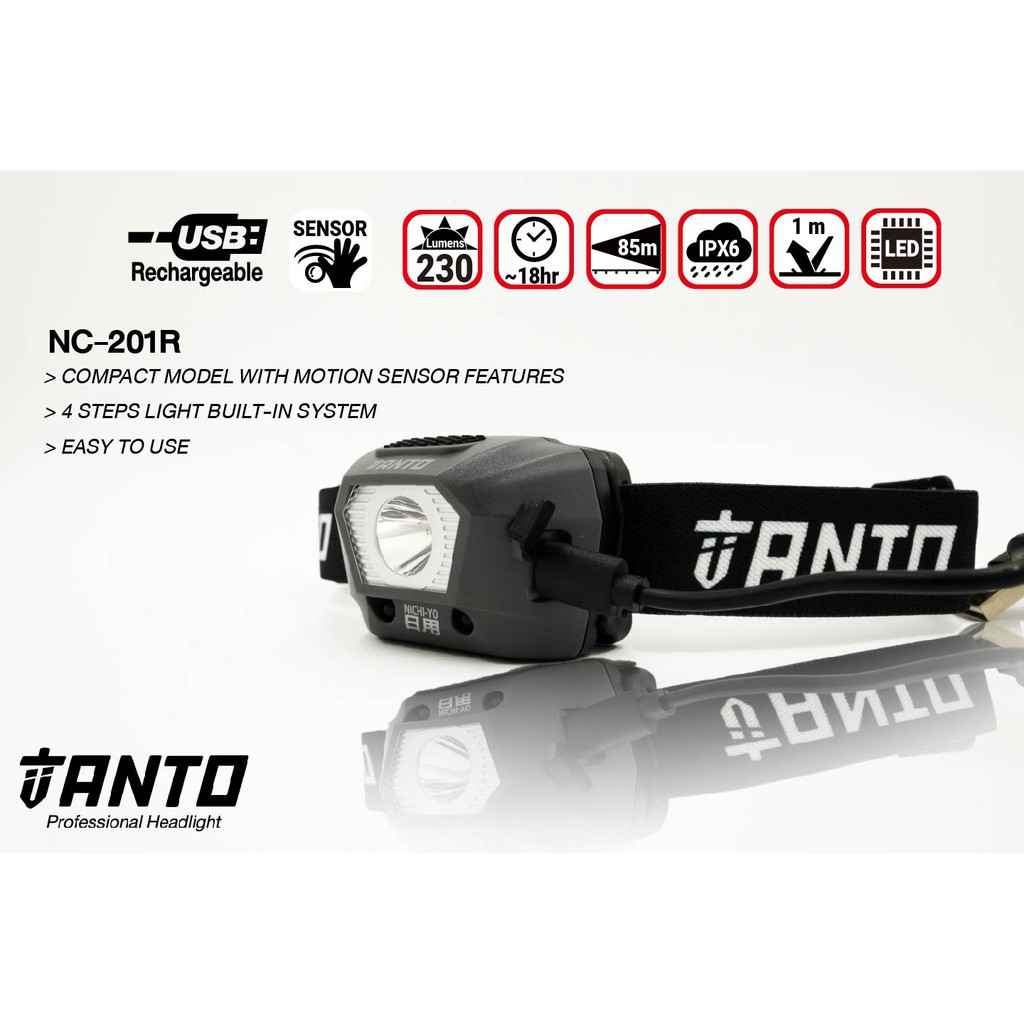 ไฟฉายคาดศีรษะ มีเซนเซอร์ NC-201 TANTO รีชาร์จ 200ลูเมนส์