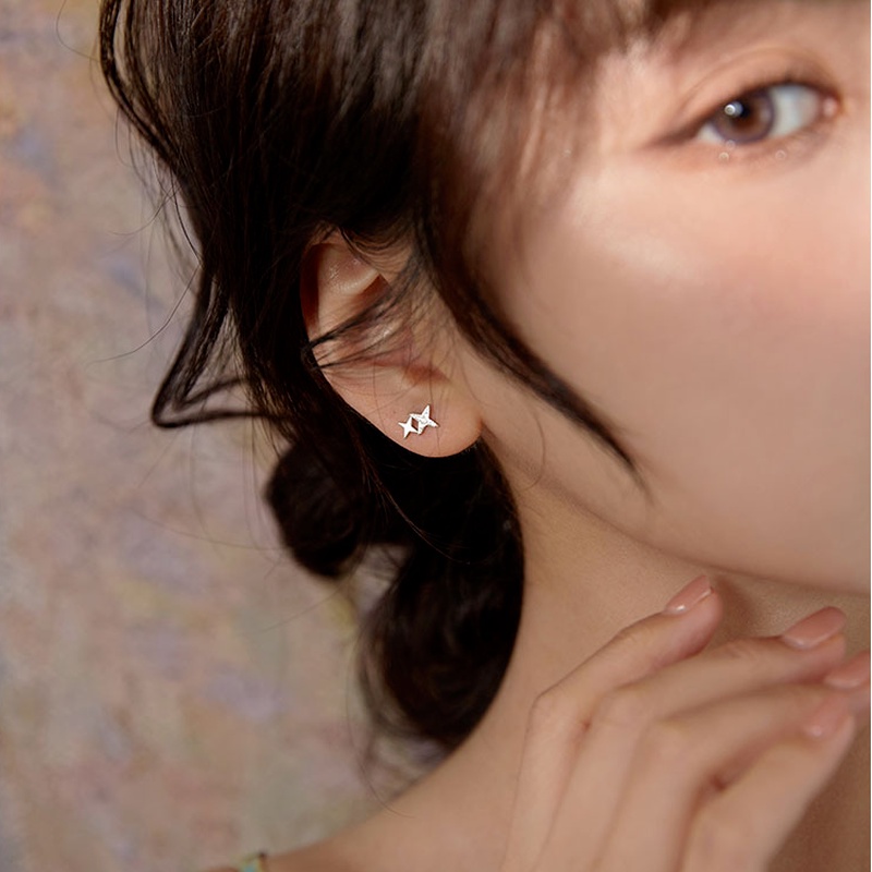 Roselife ต่างหูสตั๊ด เงิน S925 จี้รูปดาวคู่ ประดับคริสตัล แวววาว สไตล์เกาหลี เครื่องประดับ สําหรับผู้หญิง 1 คู่