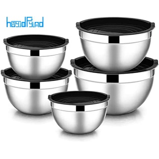 5 Pcs Mixing Bowl,Stainless Steel Stackable Salad Bowl with Airtight Lid,Serving Bowl for Kitchen Cooking Baking,Etc