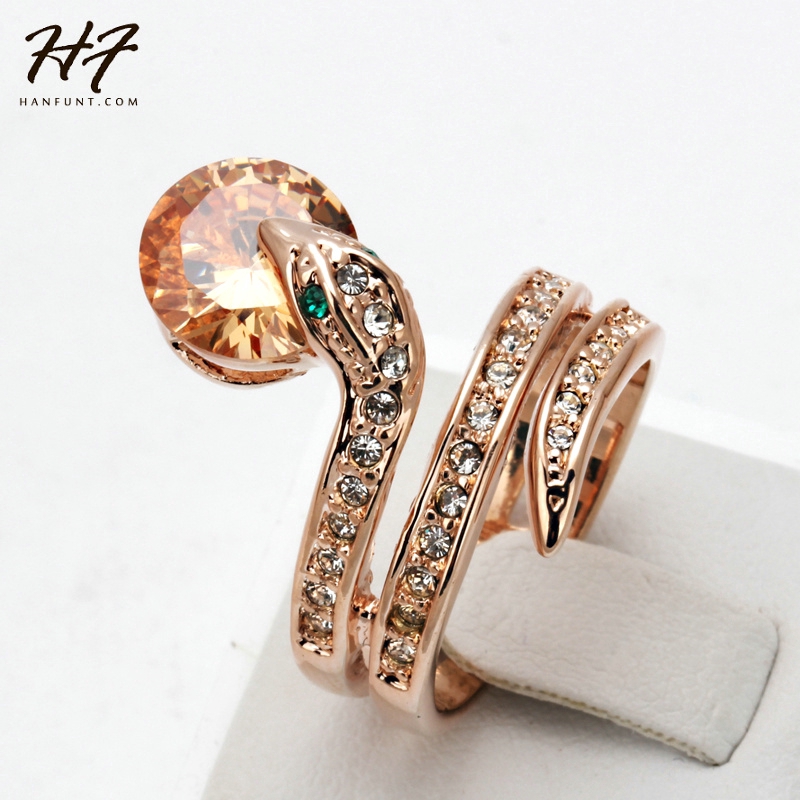 ด้านคุณภาพ ZHOUYANG R149 โชว์งูลูกปัดแหวน Rose Gold สีส้มออสเตรียคริสตัลแหวนสำหรับผู้หญิง HotSale