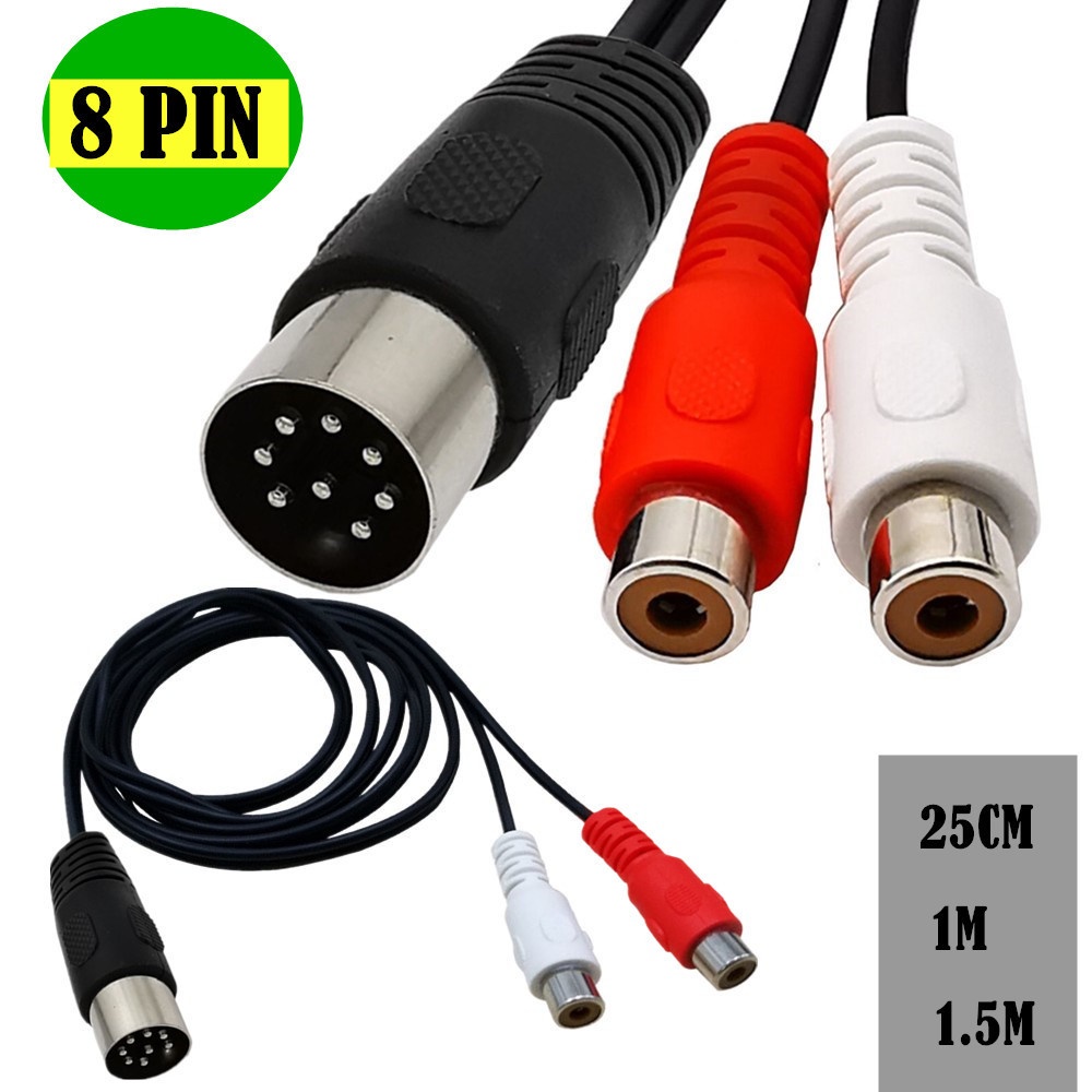 สายเคเบิ้ลอะแดปเตอร์เครื่องดนตรี 8-core Din 8PIN Male to 2RCA Lotus Female Old-Fashioned Audio 8 Pin Din