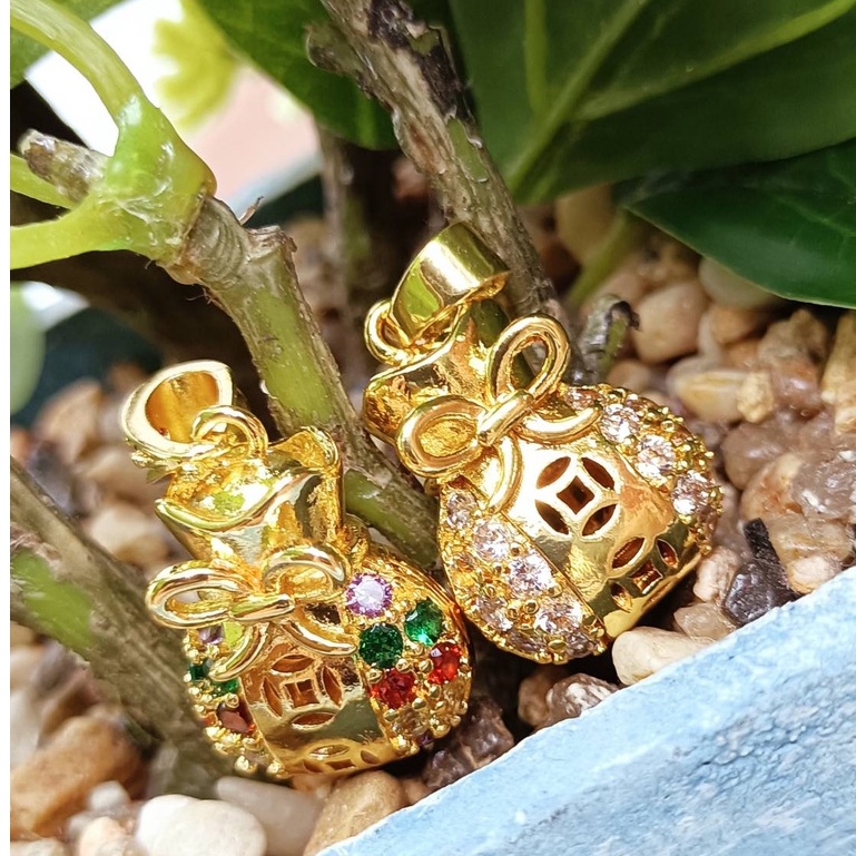jewelryshop365 K249 จี้ถุงทองเพชรขาว จี้ถุงทองพลอยนพเก้า จี้พลอย จี้สีประจำวัน จี้มงคล จี้น่ารัก จี้ทองไมครอน