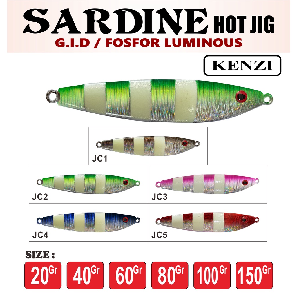 METAL JIG KENZI SARDINE 
20gr 40gr 60gr 80gr 100gr 150gr