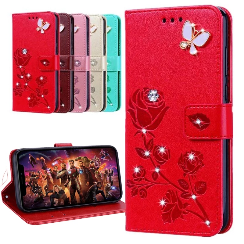 เพชรลายนูนพิมพ์ Rose สําหรับ Tecno Spark 9 8 8C 8T 8P Spark Go 2022 หนังสือหนังซิลิโคนเต็มรูปแบบ