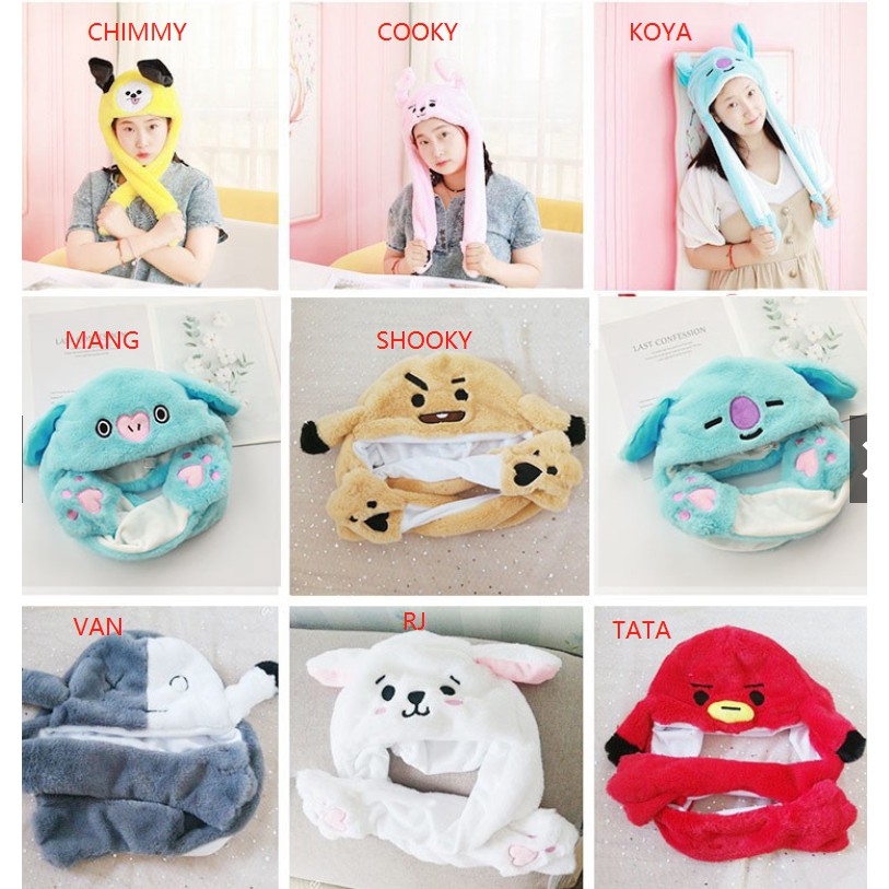 Fulllove หมวก นายอน หมวก กระต่าย กระดิก Cute KPOP BTS BT21 Ear Hat Dance Hat COOKY CHIMMY