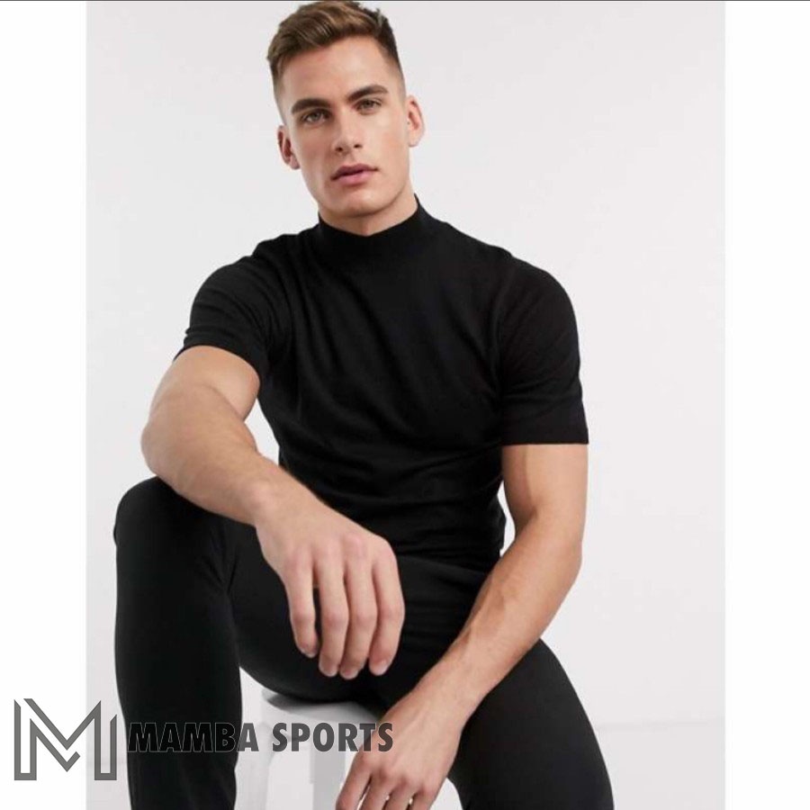 Men& 39;s TURTLENECK CLOTHES/SHORT SLEEVES PLAIN HIGH NECK T-SHIRTS SHORT SLEEVES