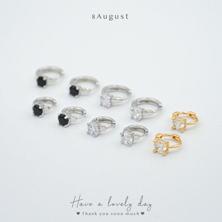 8August ต่างหูเงินแท้ ต่างหูห่วง ประดับเพทาย มินิมอล มี 2 ไซส์ 6mm กับ 8mm น่ารักมาก ๆ Hoop Earrings S925 (A45)