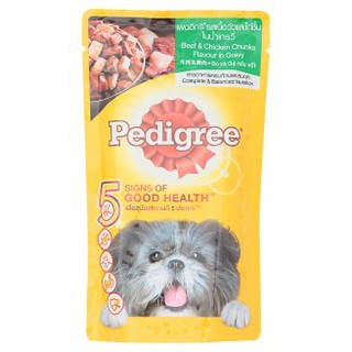 สินค้าขายดี💯 Pedigree เพดดิกรี อาหารสุนัข ชนิดเปียก รสเนื้อวัวและไก่ชิ้นในน้ำเกรวี่ ขนาด 130กรัม/ซอง กล่องละ12ซอง Beef&amp;C