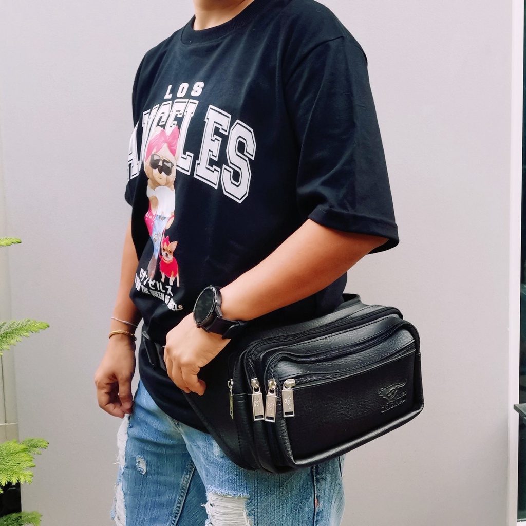 กระเป๋าคาดอก กระเป๋าคาดเอว 2 ni1 งานไทย ใบใหญ่ใส่ของได้จุใจมากถึง 5ช่องซิป แบรนด์แท้ 100% หนัง puอย่างดี อยู่ทรงเท่ๆ
