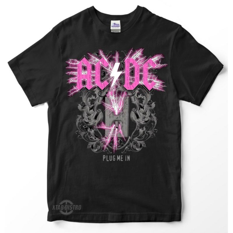 เสื้อยืด / เสื้อยืดพรีเมี่ยม โลโก้ ACDC สีชมพู / ACDC - Plug me in / เสื้อยืดผู้ชายและผู้หญิง / ROCK N ROLL