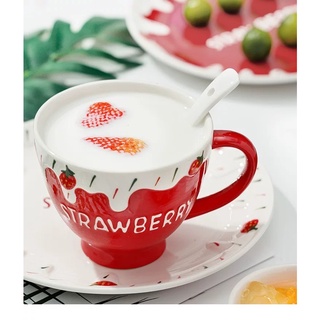 STRAWBERRY  แก้วกาแฟเซรามิค   แก้วน้ำชาเซรามิก มี 3สี ให้เลือก